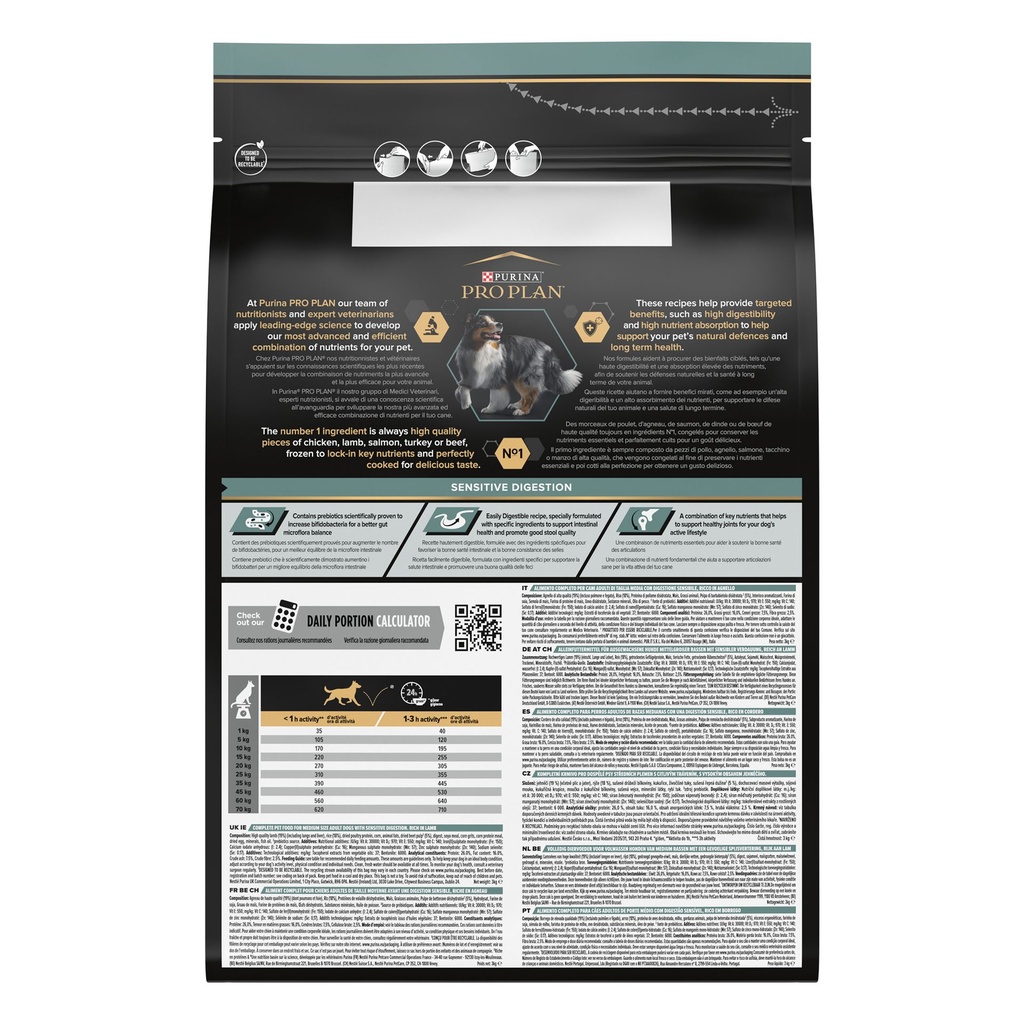 Pro Plan Medium Adult Sensitive Digestion Dry Dog Food with Lamb 3Kg