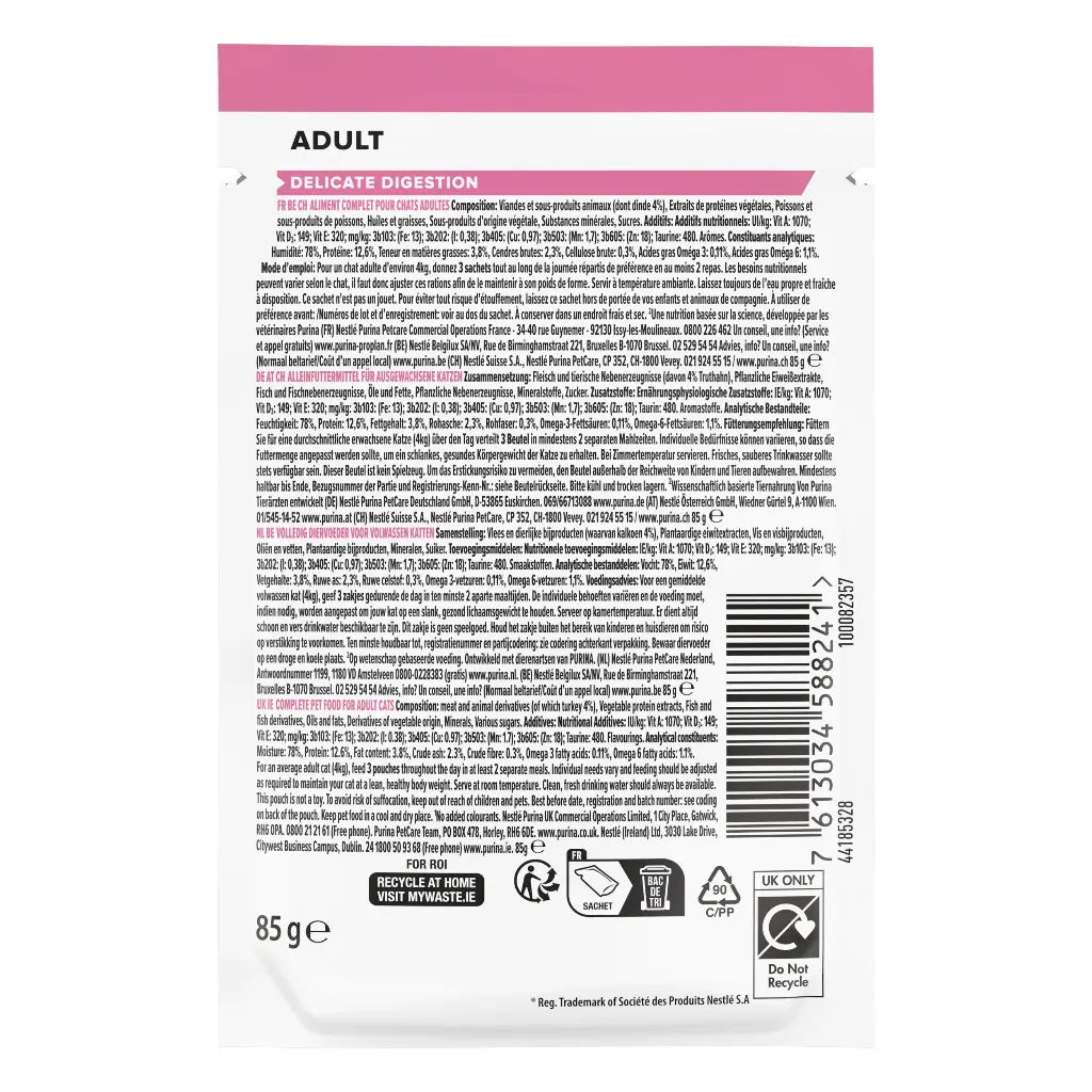 Pro Plan Delicate Wet Cat Food in Gravy with Turkey 85g 