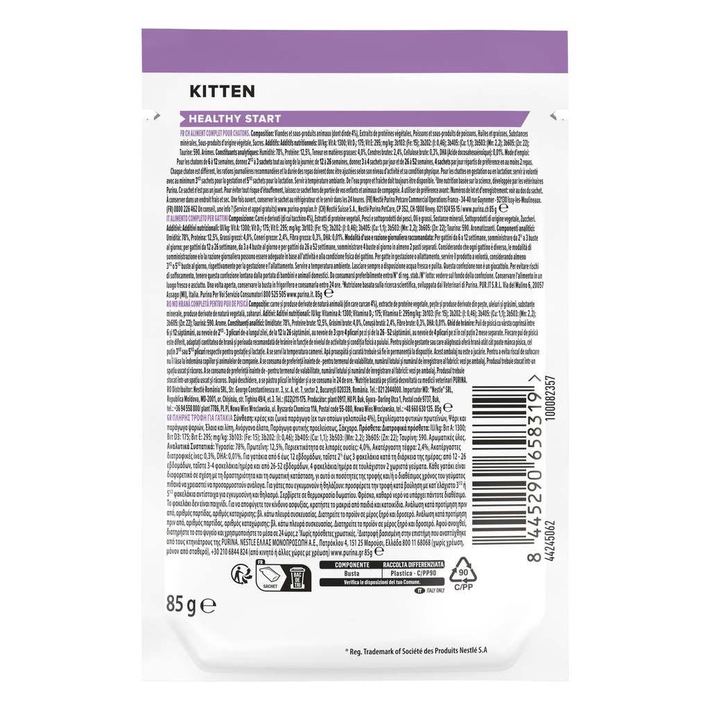 Pro Plan Kitten Healthy Start Wet Cat Food Pouch Turkey in Gravy 85g