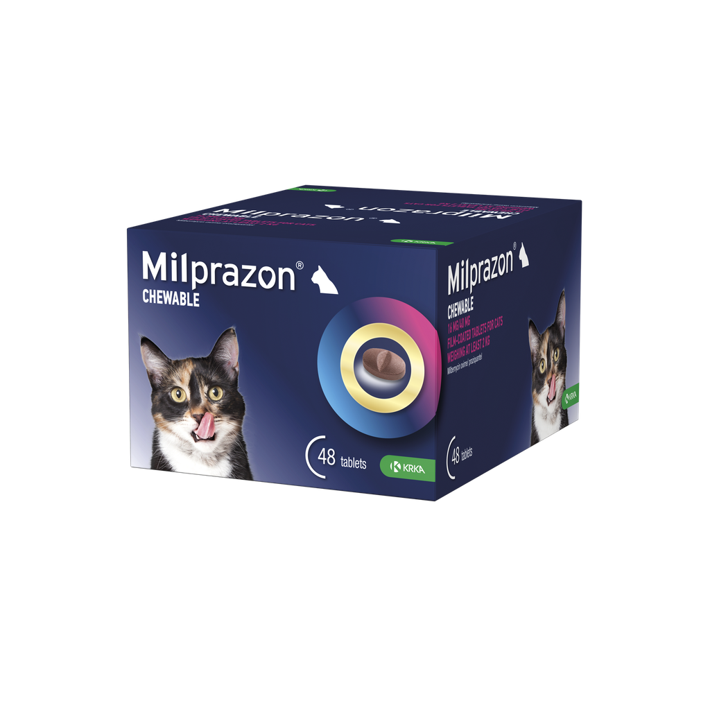 Milprazon® Chewable 16 mg/40 mg Film Coated Tablets For Cats (48 Tablets)