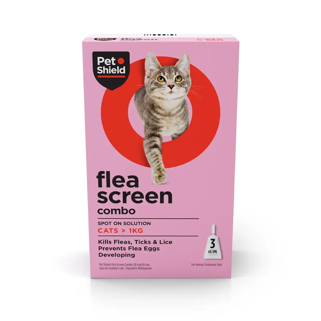 Pet Shield Flea Screen Combo-50 mg/ 60 mg, Spot On Solution For Cats (Box of 3 pipettes)