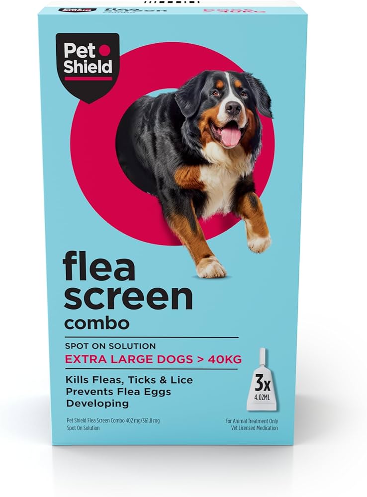 Pet Shield Flea Screen Combo 402 mg/ 361.8 mg, Spot On Solution For Extra Large Dogs (Box of 3 pipettes)
