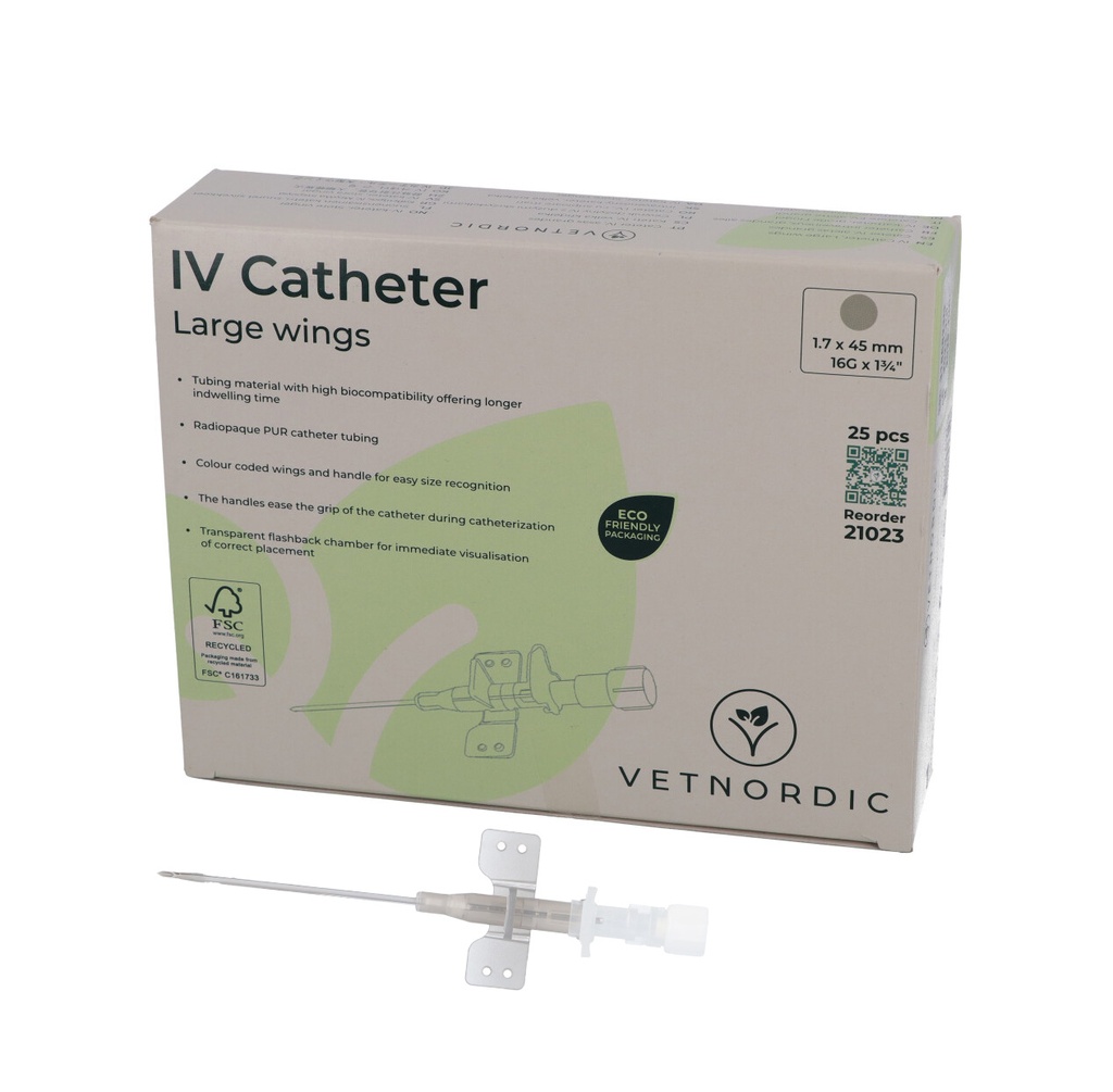 IV Catheter, w/large wings, 1.7 x 45 mm, 16G x 1¾", grey