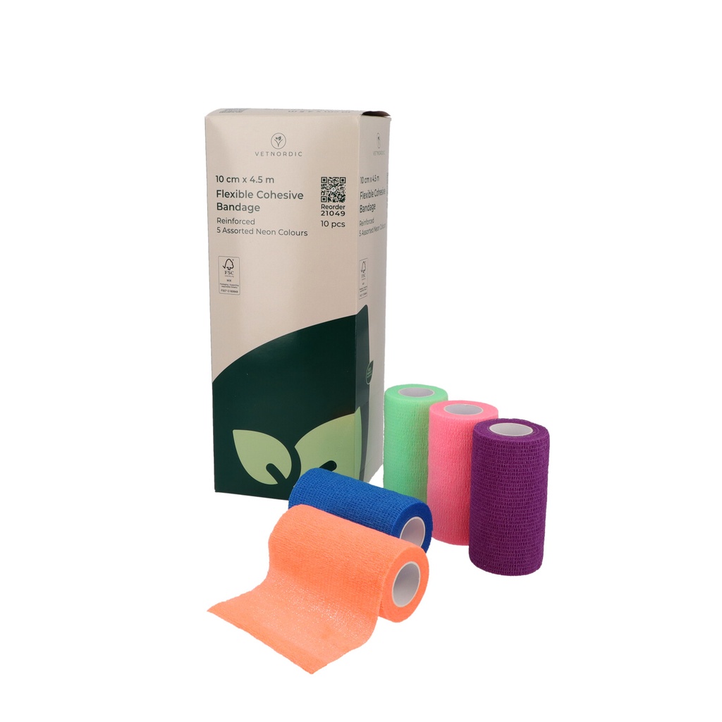 Flexible Cohesive Bandage, Reinforced, 10 cm x 4.5 m, Neon 