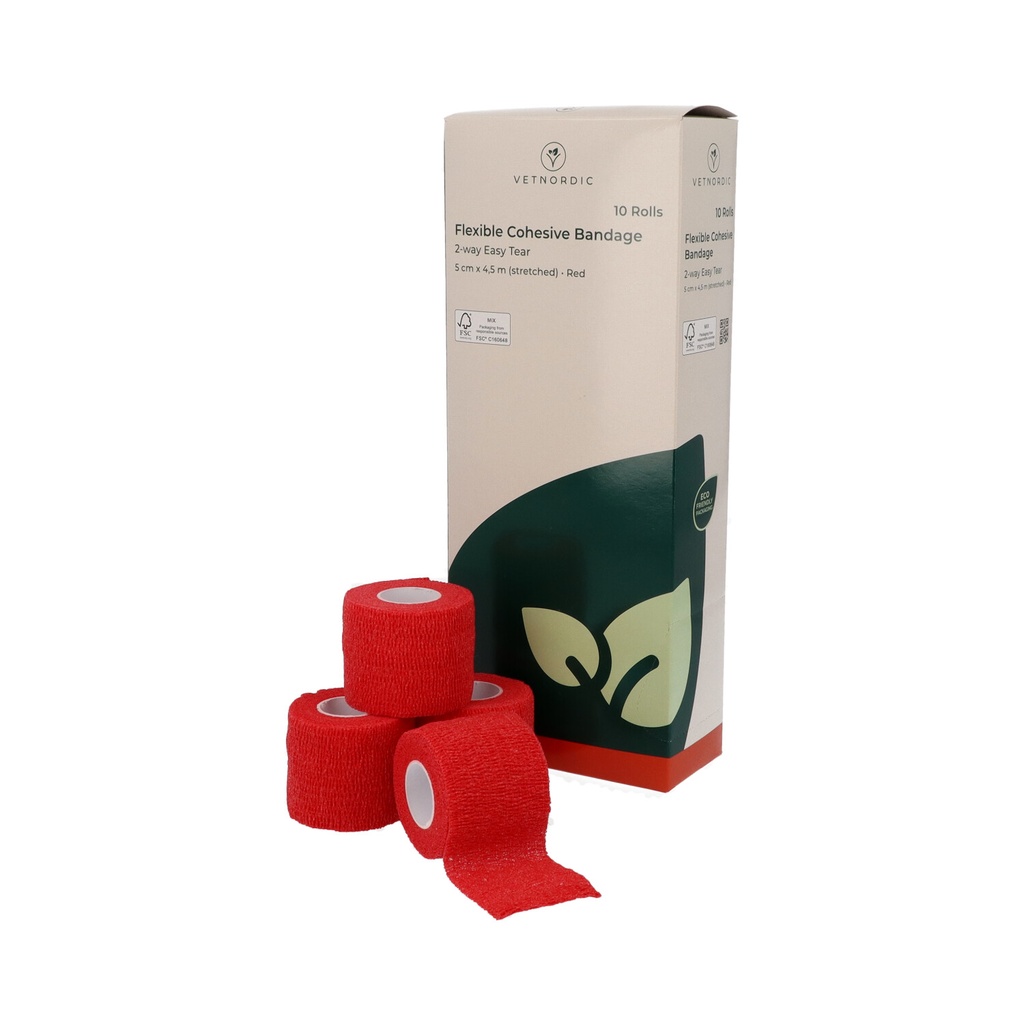 Flexible Cohesive Bandage, 2-way easy tear, red, 5 cm x 4.5 m