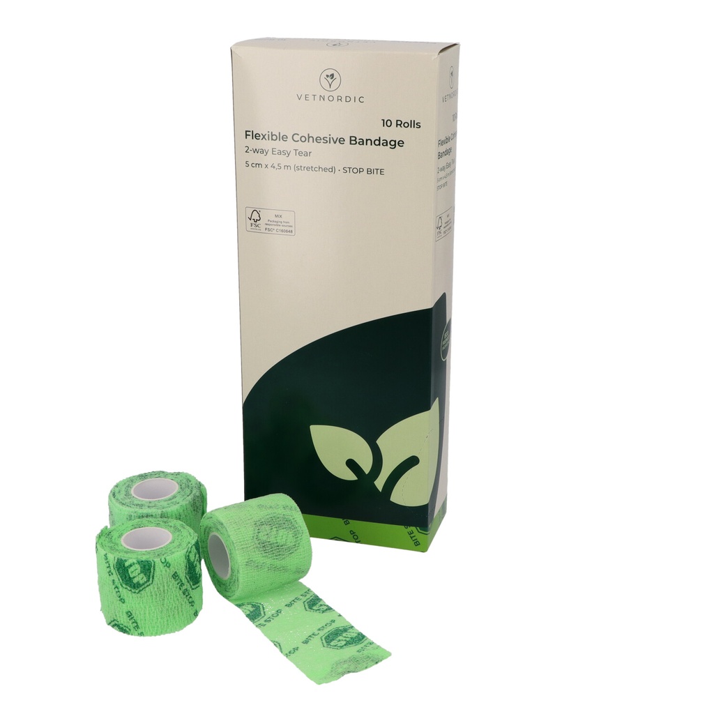 Stop-bite, Flexible Cohesive Bandage, 2 way easy tear, w/bitter taste, 5 cm x 4.5 m