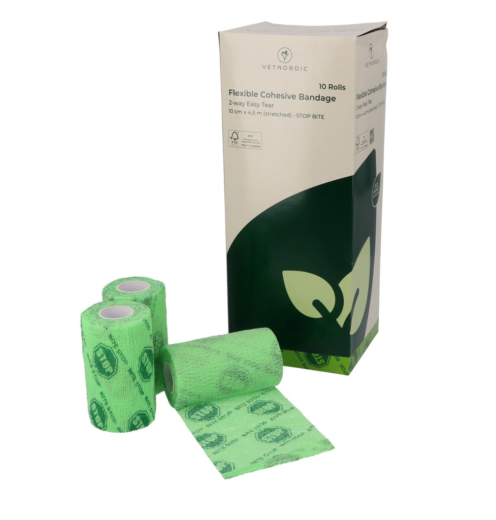 Stop-bite, Flexible Cohesive Bandage, 2 way easy tear, w/bitter taste, 10 cm x 4.5 m
