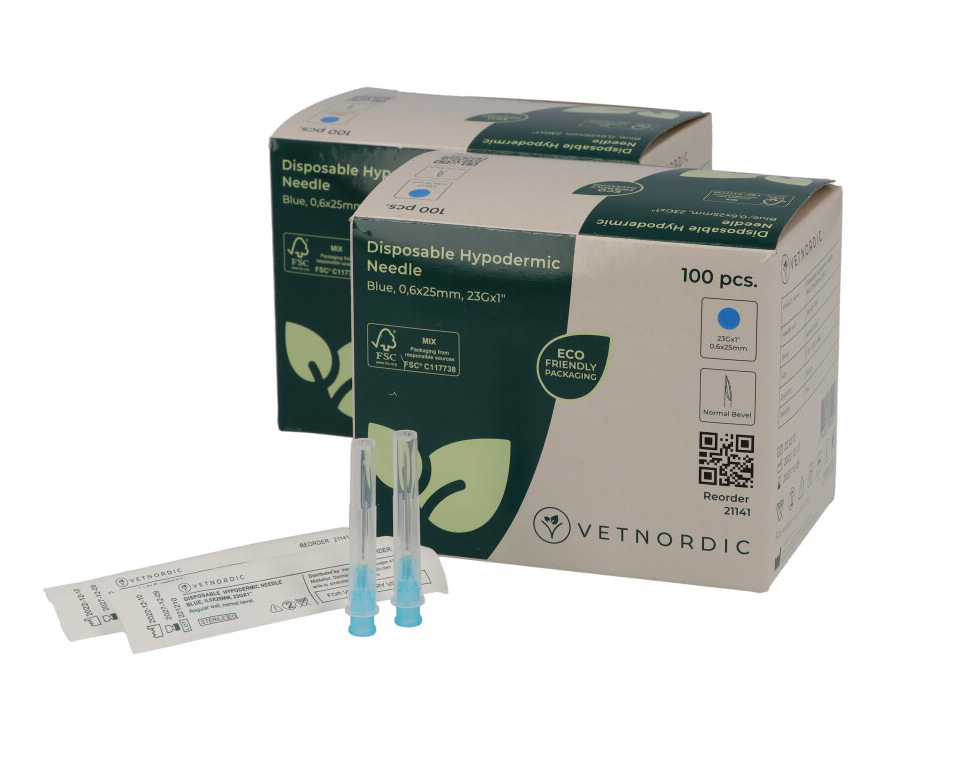 Disposable Hypodermic Needle, 0.6 x 25 mm, 23G x 1", blue