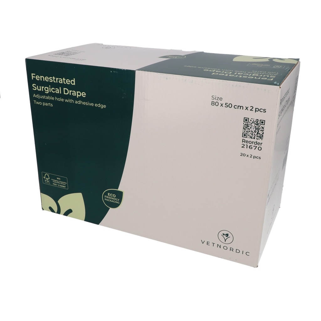 Fenestrated Surgical Drape, Adjustable hole, Two parts, 80 x 50 cm x 2 pcs, 20 x 2 pcs 