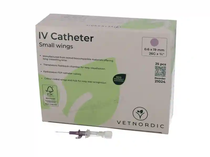 IV Catheter, w/small wings, 0.6 x 19 mm, 26G x  ¾", purple