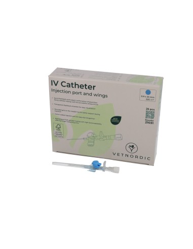 IV Catheter, w/small wings, 0.9 x 25 mm, 22G x  1", blue