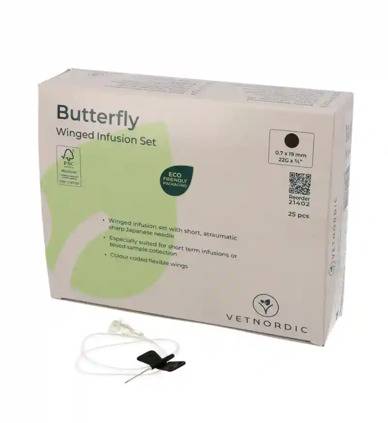 Butterfly, Winged Infusion Set, 0.7 x 19 mm, 22G x ¾", black