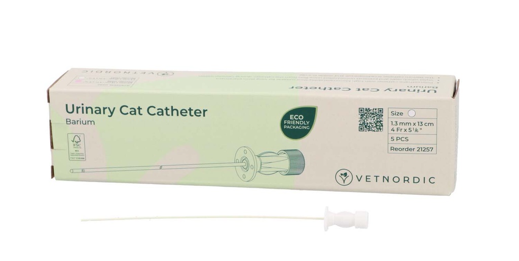 Urinary Catheter for Cats, Barium, Side Holes, 1.3 mm x 13 cm, 4 Fr x 5⅕" 